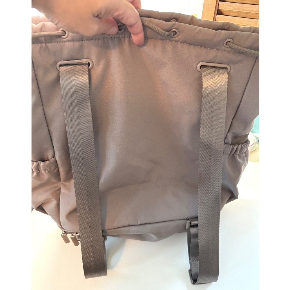 Beyond Yoga Go To Backpack‎ Taupe Gray Nylon Gym Yoga Bag with Shoe Compartment - Picture 5 of 8
